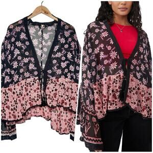 Free People | Women | Lola Placed Dark Floral Relaxed Tie Front Kimono | Small